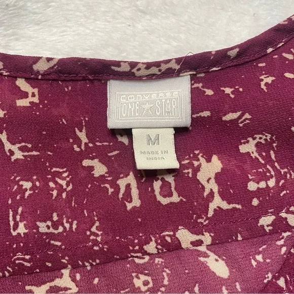 CONVERSE One Star Plum Button Pintuck Blouse M - Picture 7 of 13